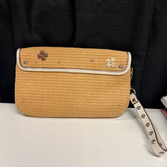 Coach Natalie Limited Edition Tea Rose Floral Straw Clutch
